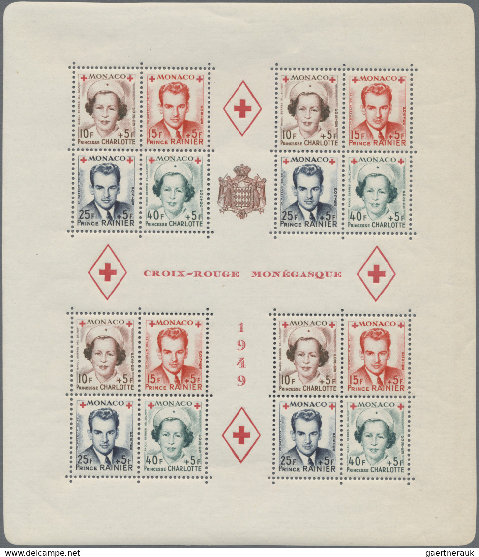 Monaco: 1949, 10 + 5 Fr To 40 +5 Fr, Red Cross, Two Souvenir Sheets, Mint Never - Ongebruikt
