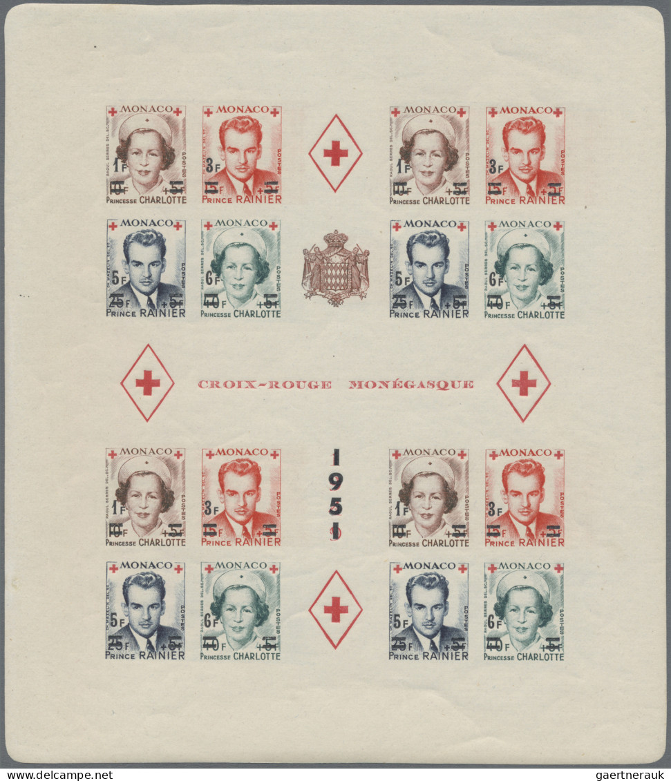 Monaco: 1951, 1 Fr To 6 Fr, Red Cross, Two Souvenir Sheets, Mint Never Hinged, P - Ongebruikt