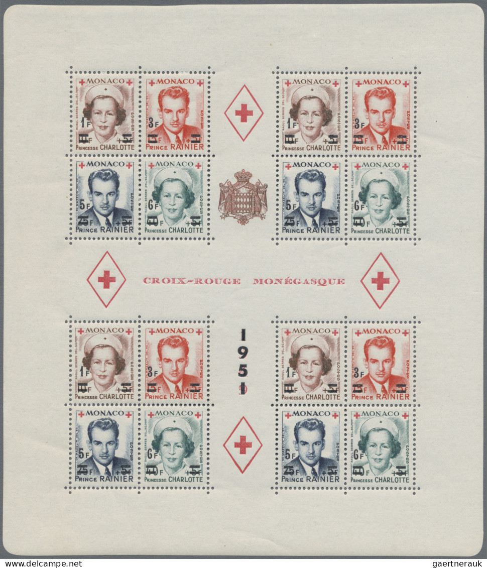 Monaco: 1951, 1 Fr To 6 Fr, Red Cross, Two Souvenir Sheets, Mint Never Hinged, P - Neufs