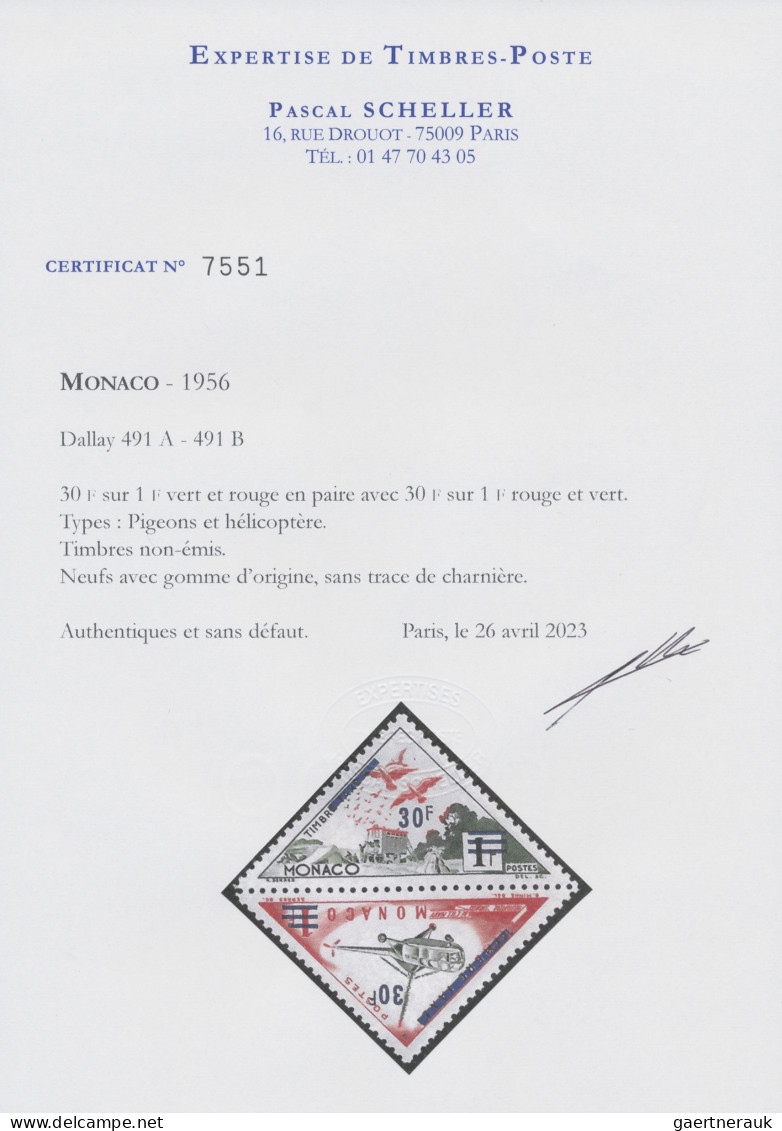 Monaco: 1956, Surcharges On Postage Dues, NOT ISSUED, 30fr. On 1fr. "Pigeon" And - Unused Stamps