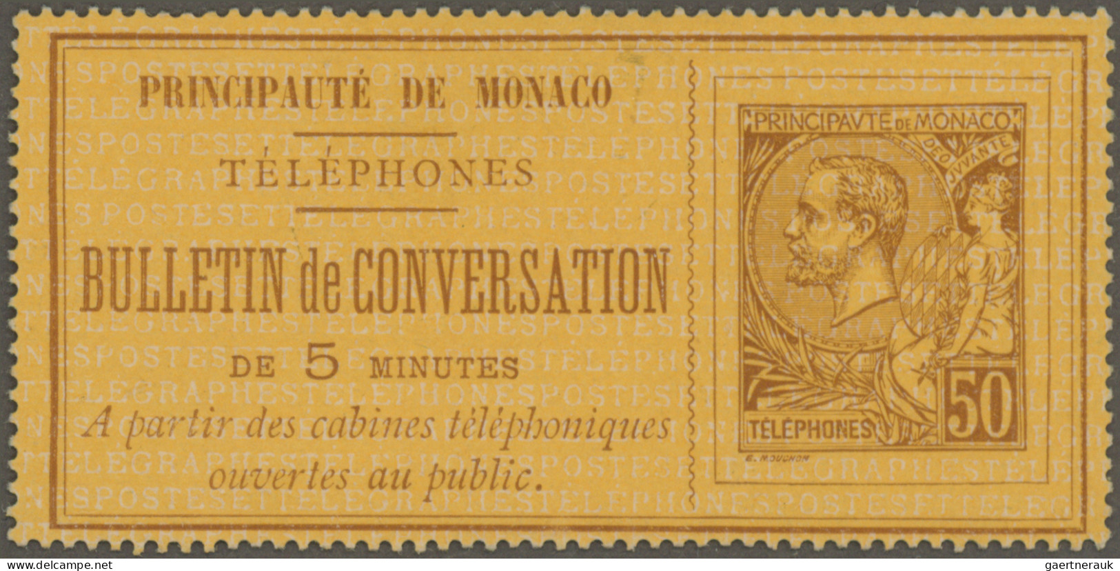 Monaco - Postal Stationery: 1892, Telephone Billet, 50c. Brown On Yellow, Unused - Ganzsachen