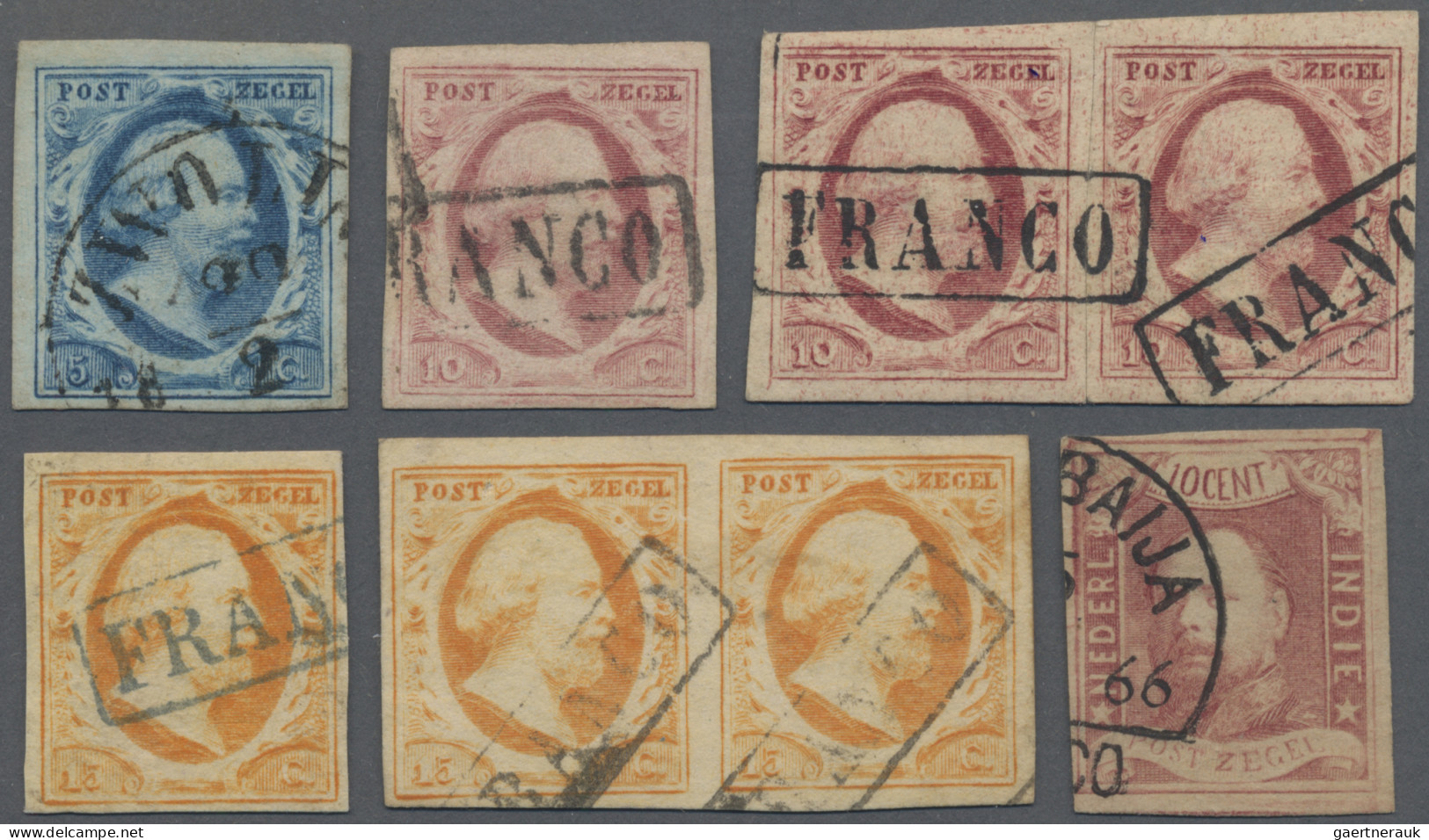 Netherlands: 1852 First Issue Three Singles Plus Pairs Of 10c. And 15c., Plus Du - Other & Unclassified