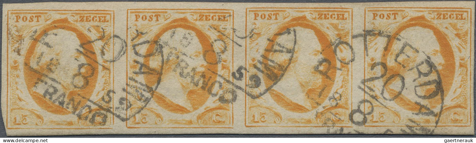 Netherlands: 1852, Willem 15c. Orange, Horizontal Strip Of Four (pos. 96-99), Fr - Sonstige & Ohne Zuordnung