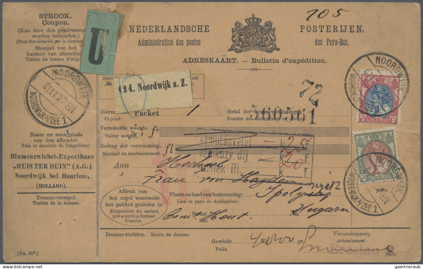 Netherlands: 1910, Wilhelmina 50c. Bronze/red-brown And 25c. Rose/blue On Comple - Briefe U. Dokumente