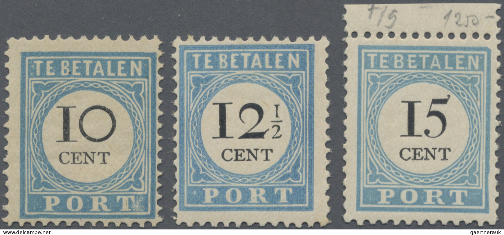 Netherlands - Postage Dues: 1881/1887, Postage Dues, 10 C, 12½ C And 15 C, Mnh. - Taxe
