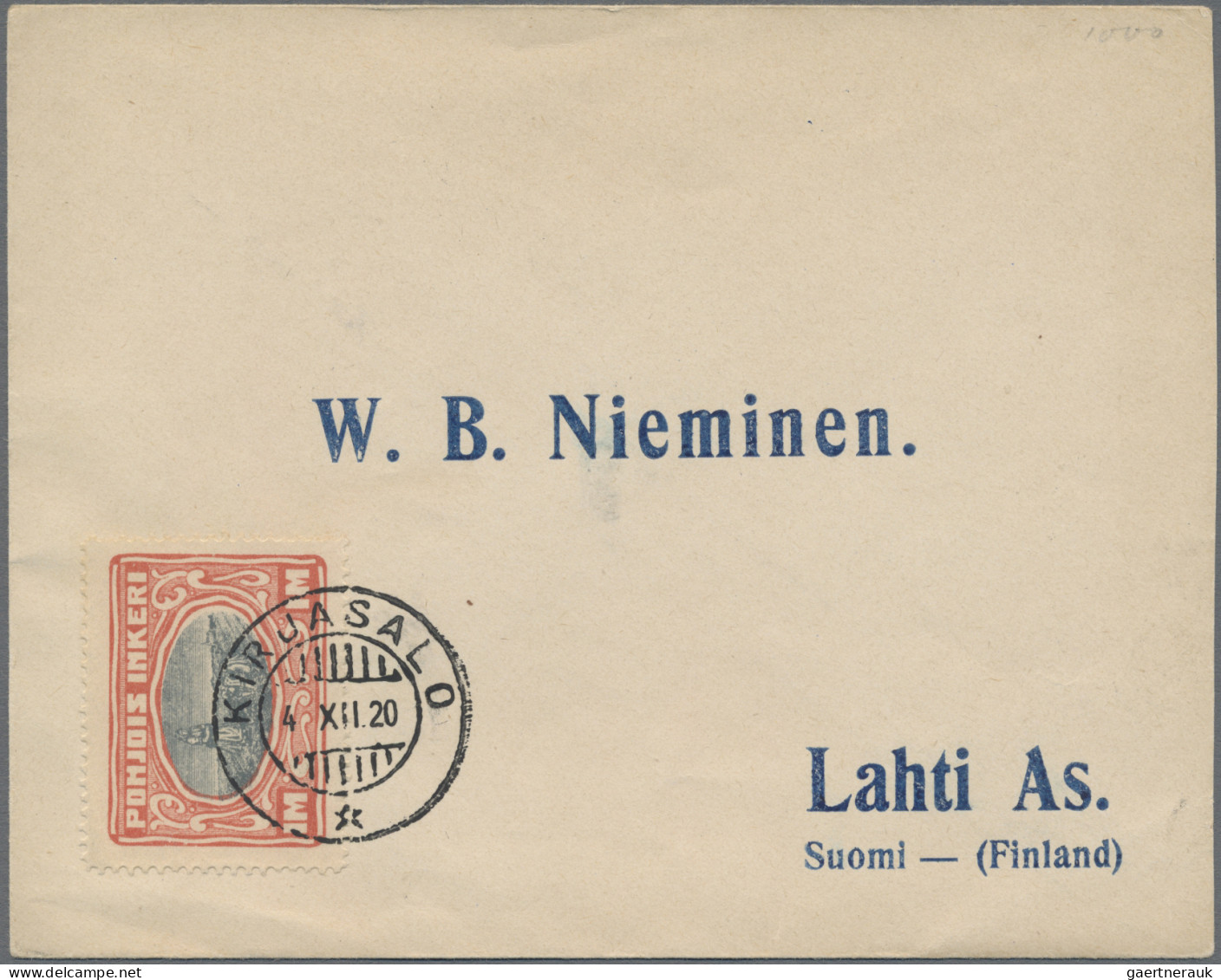 Nordingermanland: 1920 'Potato Harvest' 1m. Used On Cover To Lahti, Tied By "KIR - Ortsausgaben