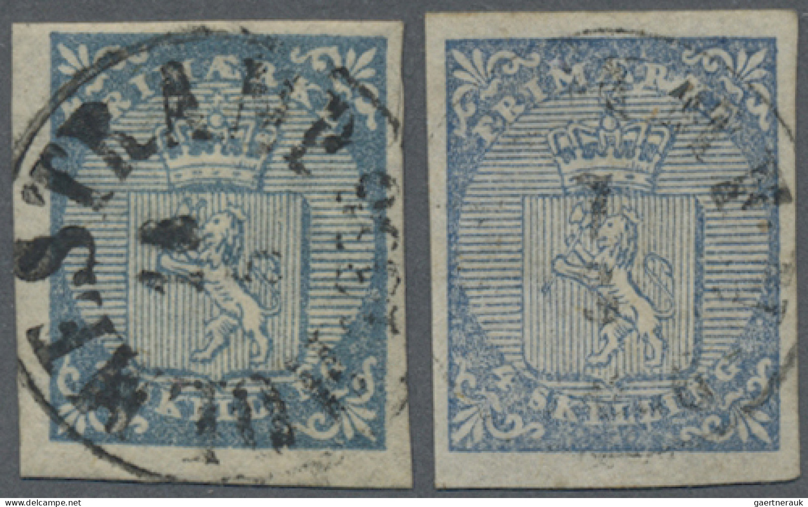 Norway: 1855 First Issue 4sk. Blue, Two Singles Used (one With Holmestrand C.d.s - Covers & Documents