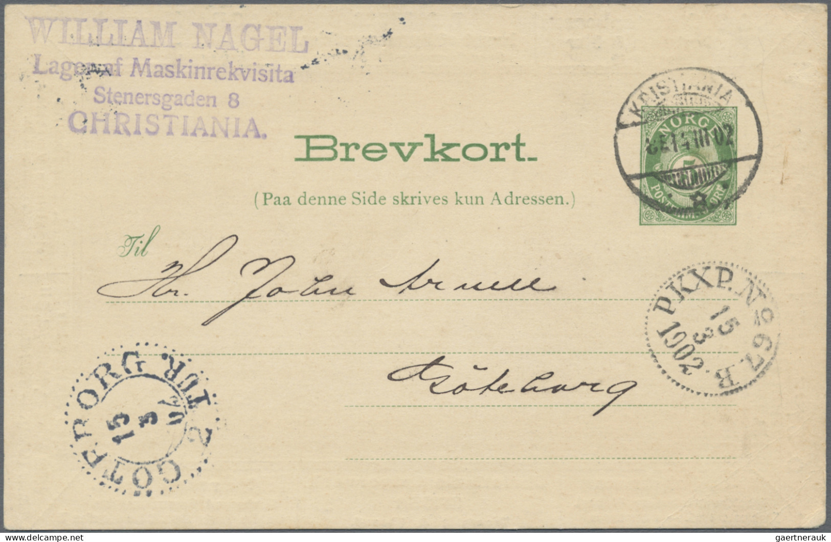 Norway - Postal Stationery: 1902, 5 ö Green Postal Stationery Card With Printed - Postal Stationery