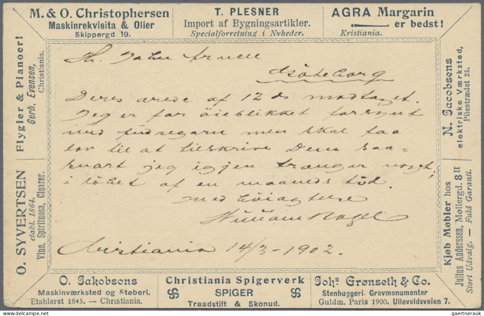 Norway - Postal Stationery: 1902, 5 ö Green Postal Stationery Card With Printed - Postal Stationery