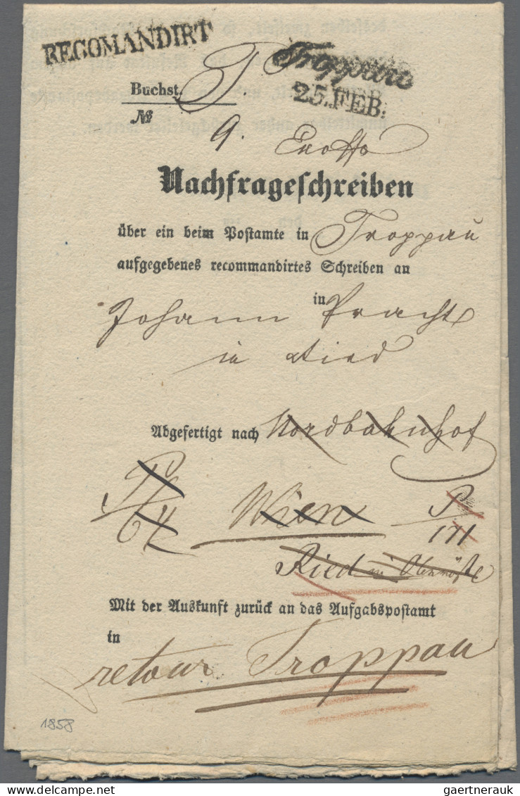 Österreich - Vorphilatelie: 1858, Ex Offo Nachfrageschreiben, Da Von Retour-Rece - ...-1850 Vorphilatelie