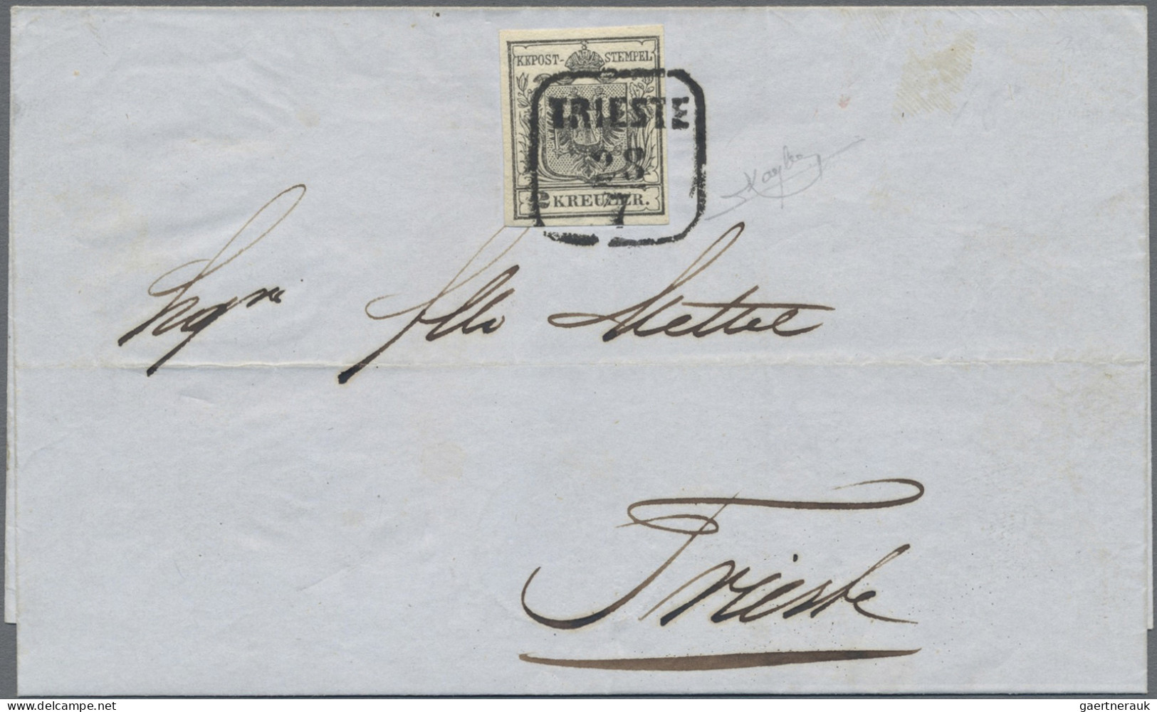 Österreich: 1850, 2 Kr. Schwarz, Type Ia, Kabinettstück Als Einzelfrankatur Auf - Brieven En Documenten