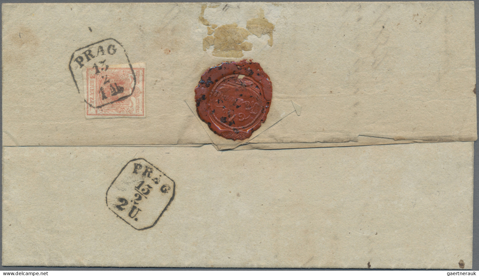 Österreich: 1850, 2 Kr. Schwarz, Handpapier, Type I, Rechts Angeschnitten Auf Or - Briefe U. Dokumente