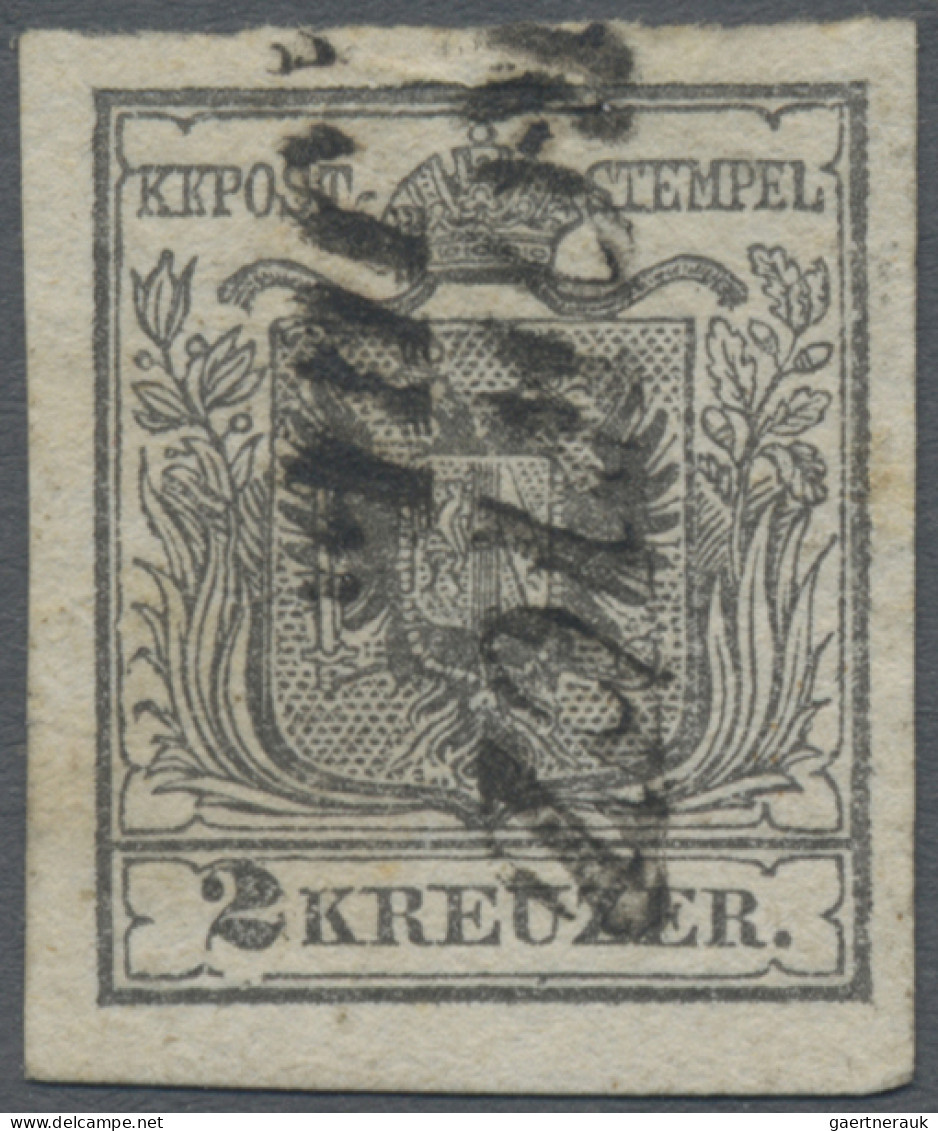 Österreich: 1850, 2 Kr. Grau, Type Ia, Breitrandig, Schwarzer L 2 Teilstempel .. - Oblitérés