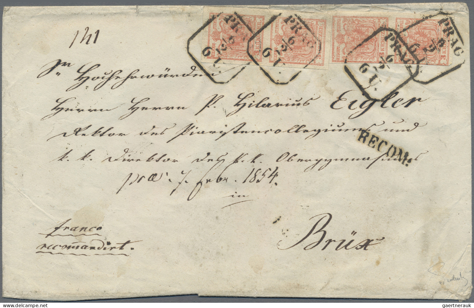 Österreich: 1850, 3 Kr. Rot, Handpapier, Type IIIa, Zwei Senkrechte Paar Sowie R - Briefe U. Dokumente