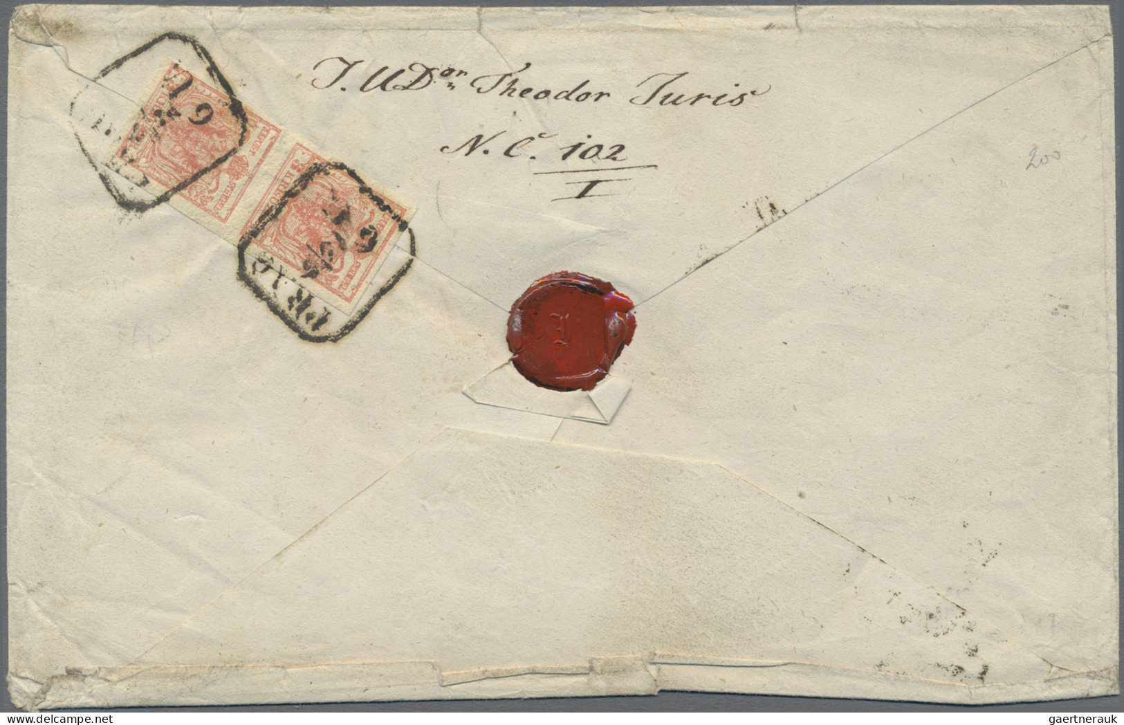 Österreich: 1850, 3 Kr. Rot, Handpapier, Type IIIa, Zwei Senkrechte Paar Sowie R - Briefe U. Dokumente