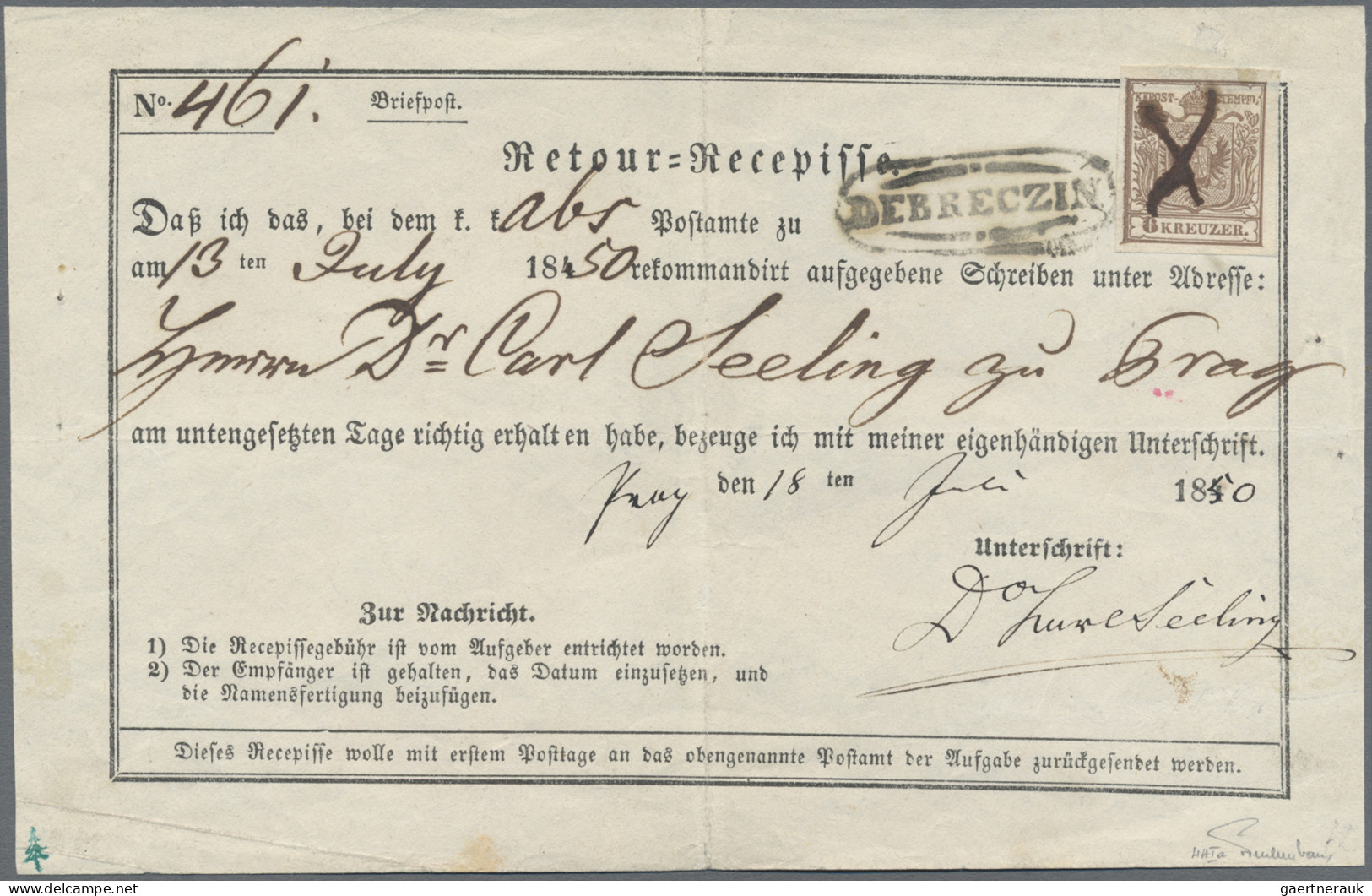 Österreich: 1850, 6 Kr. Braun, Handpapier, Type Ia, Frisch Bzw. Breitrandig, Vor - Lettres & Documents