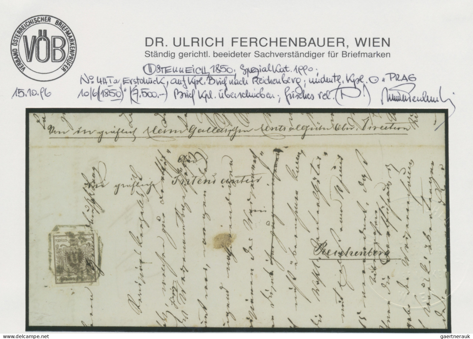 Österreich: 1850, 6 Kr. Braun, Handpapier, Type Ia, Erstdruck, Prachtstück Als E - Briefe U. Dokumente