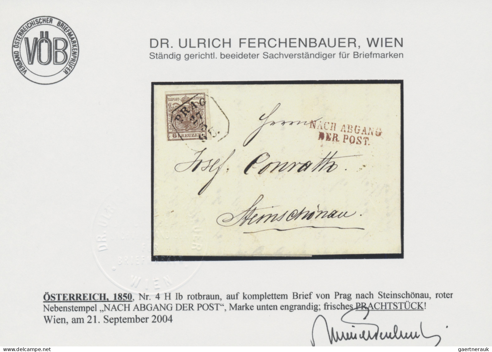 Österreich: 1850, 6 Kr. Rotbraun, Handpapier, Type Ib, Noch Voll- Bis Breitrandi - Lettres & Documents