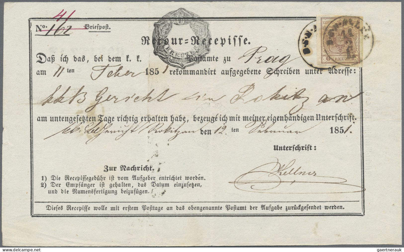 Österreich: 1850, 6 Kr. Braun, Handpapier, Type III, Frankiert Auf "vorausentwer - Brieven En Documenten