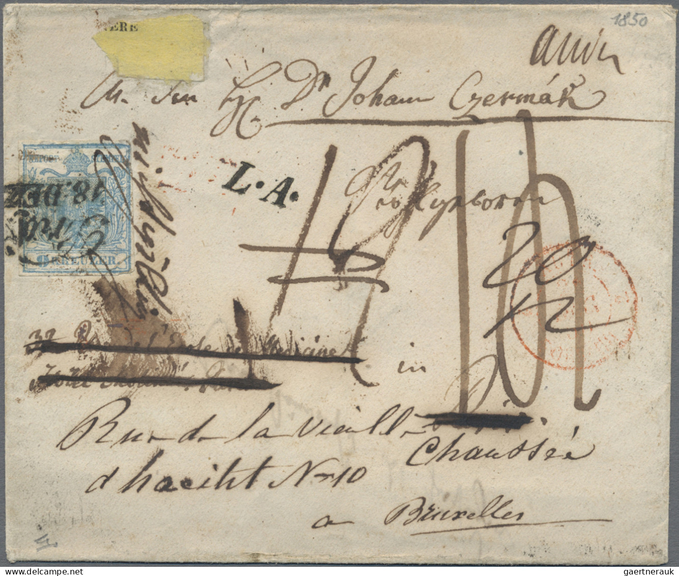 Österreich: 1850, 9 Kr. Blau, Handpapier, Type I, Marke Rechts Unten Eckbug, Als - Briefe U. Dokumente