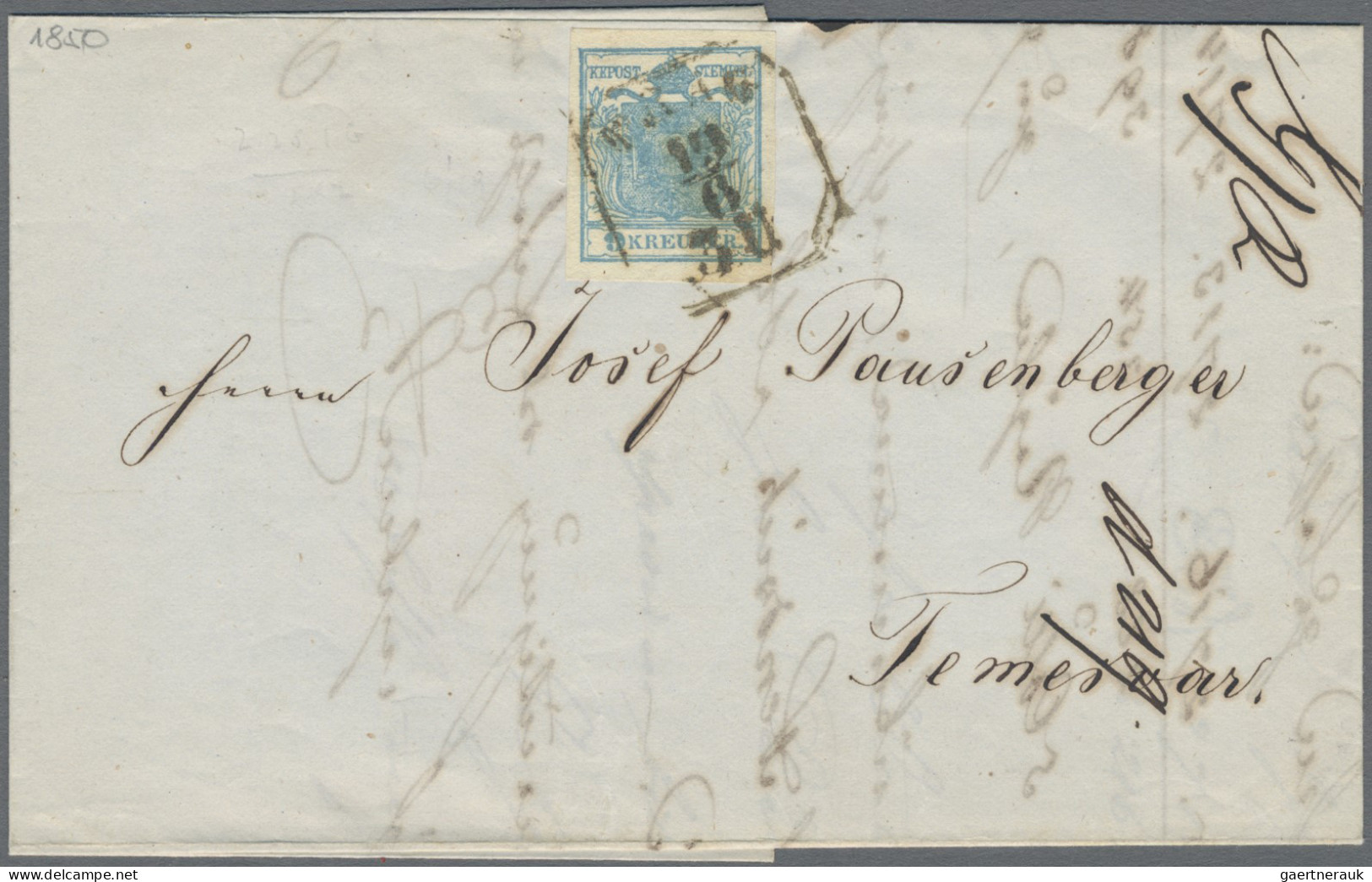 Österreich: 1850, 9 Kr. Blau, Handpapier, Type I, Zwei Einzelfrankaturen Je Auf - Briefe U. Dokumente