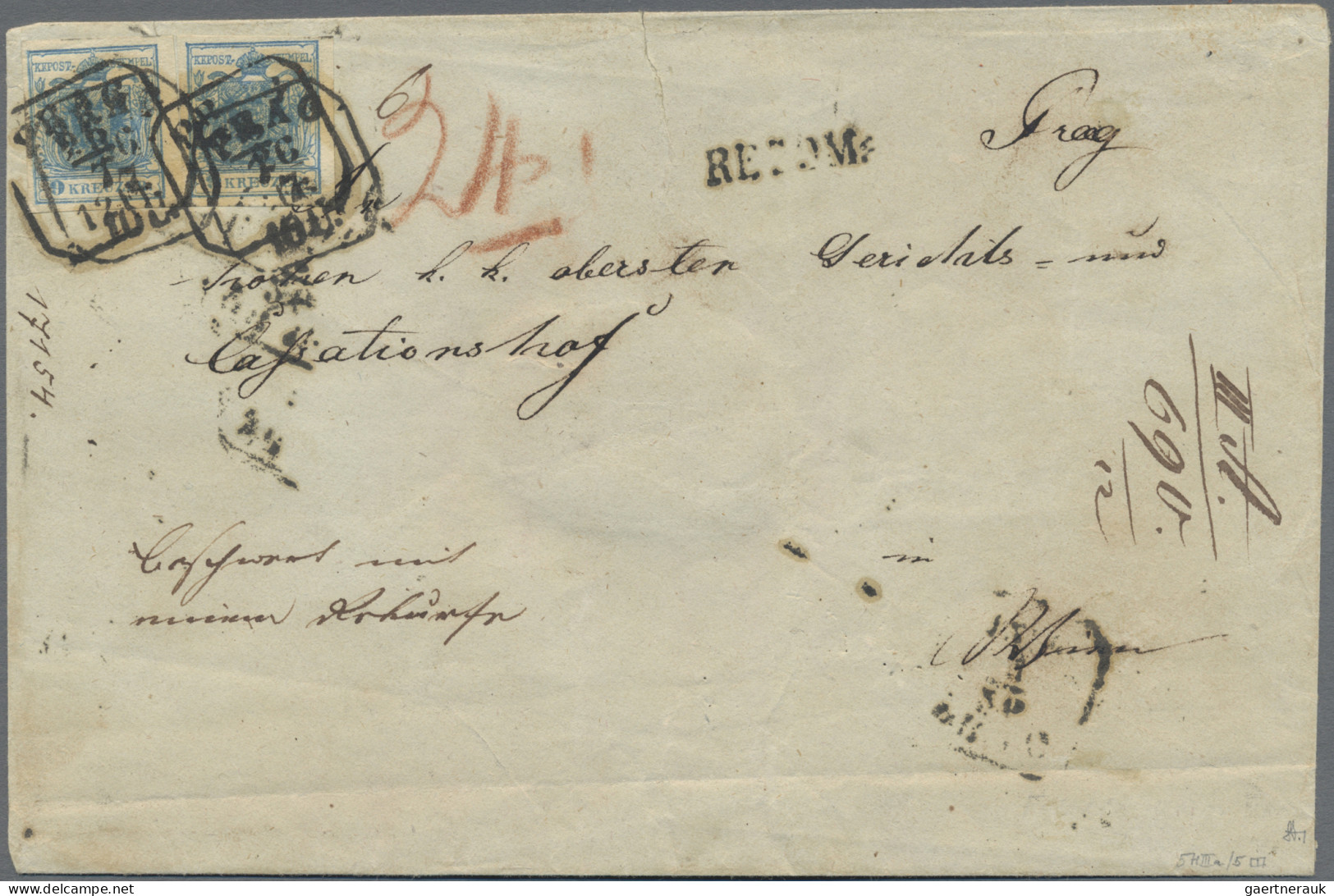 Österreich: 1850, 9 Kr. Blau, Handpapier, Type IIa, Waagerechtes Paar (Vortrenns - Covers & Documents