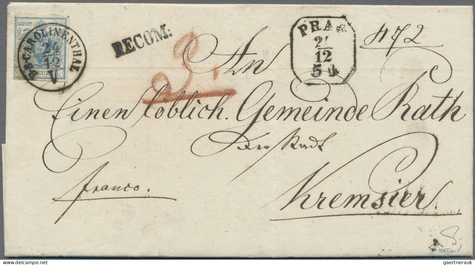 Österreich: 1850, 9 Kr. Blau, Handpapier, Type IIa Sowie Rückseitig Geklebt 6 Kr - Lettres & Documents