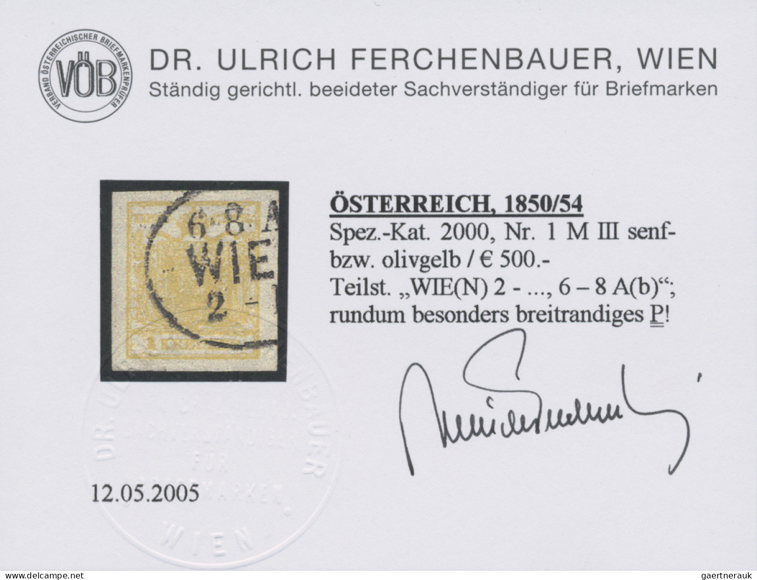 Österreich: 1854, 1 Kr. Olivgelb, Type III, Schwarzer Ovalstempel WIEN, Tadellos - Used Stamps