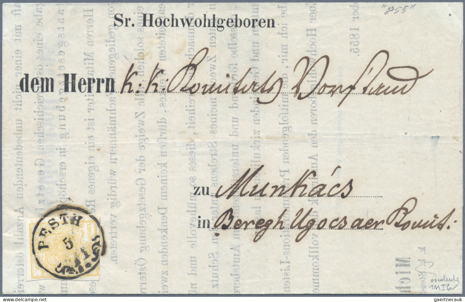 Österreich: 1854, 1 Kr. Ockergelb, Type Ib, Frisches Kabinettstück, Als Einzelfr - Covers & Documents