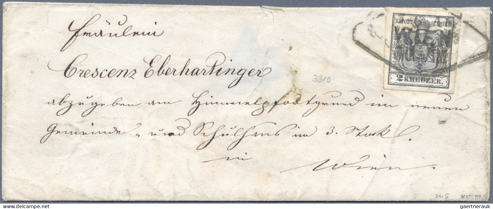 Österreich: 1854, 2 Kr. Schwarz, Type III, Breitrandiges Kabinettstück Als Einze - Covers & Documents