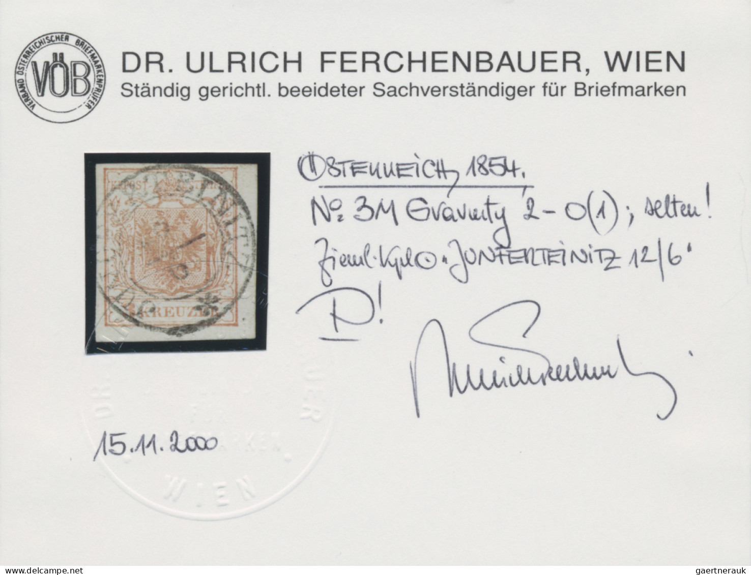 Österreich: 1854, 3 Kr., Sehr Seltene Gravurtype 2-0, Exakt Zentrischer K 2 JUNG - Gebraucht