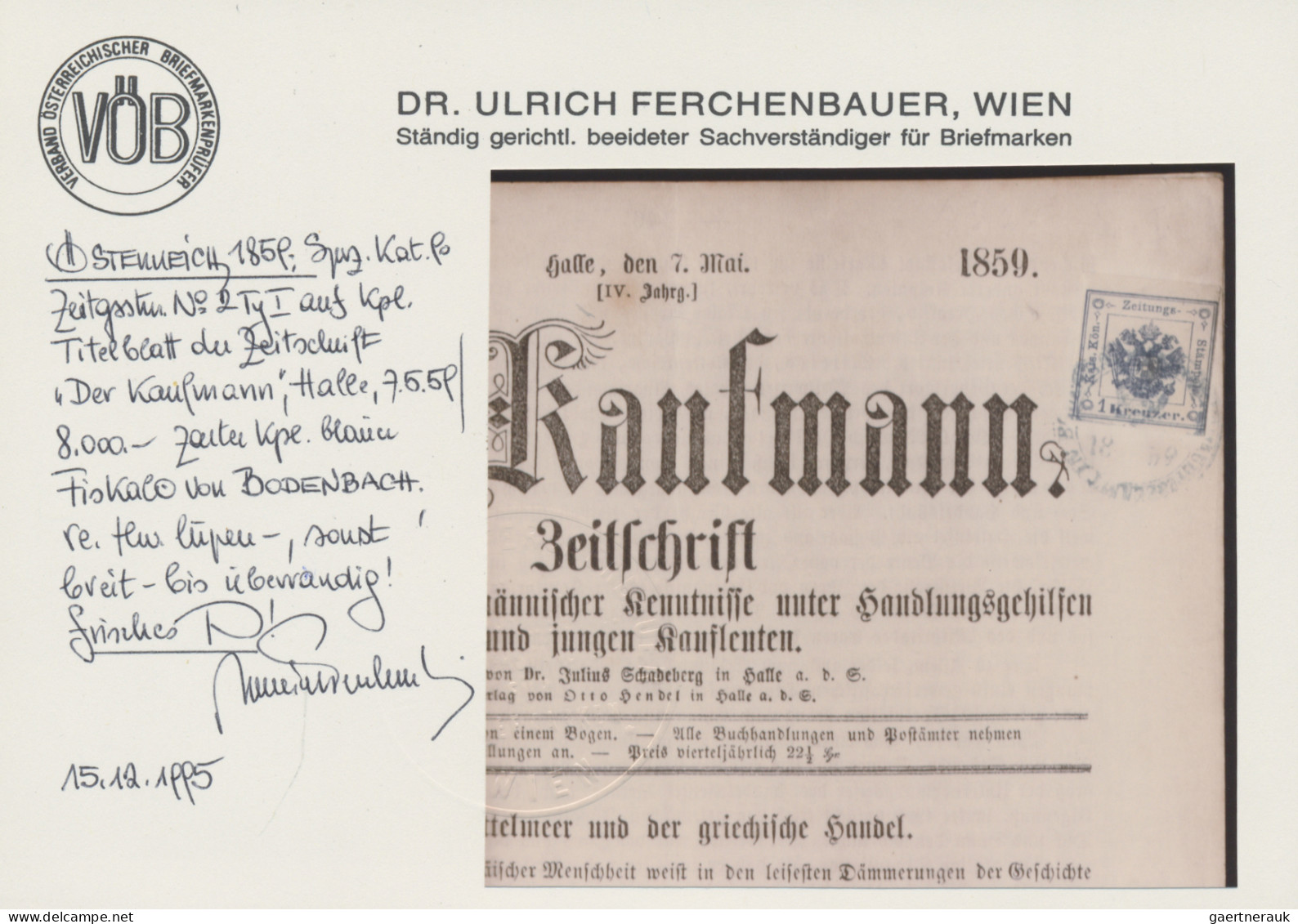 Österreich - Zeitungsstempelmarken: 1858, 1 Kr. Blau, Type I, Rechts Randliniens - Newspapers