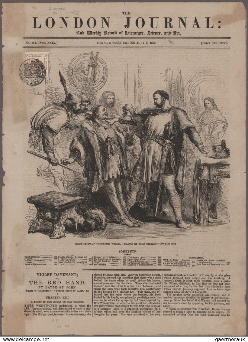Österreich - Zeitungsstempelmarken: 1858, 4 Kr. Braun, Type I, Noch Voll- Bis Br - Periódicos