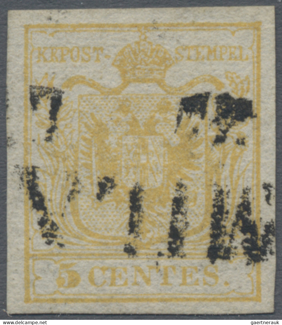 Österreich - Lombardei Und Venetien: 1850, 5 Cent. Grünlichzitronengelb, Erstdru - Lombardy-Venetia