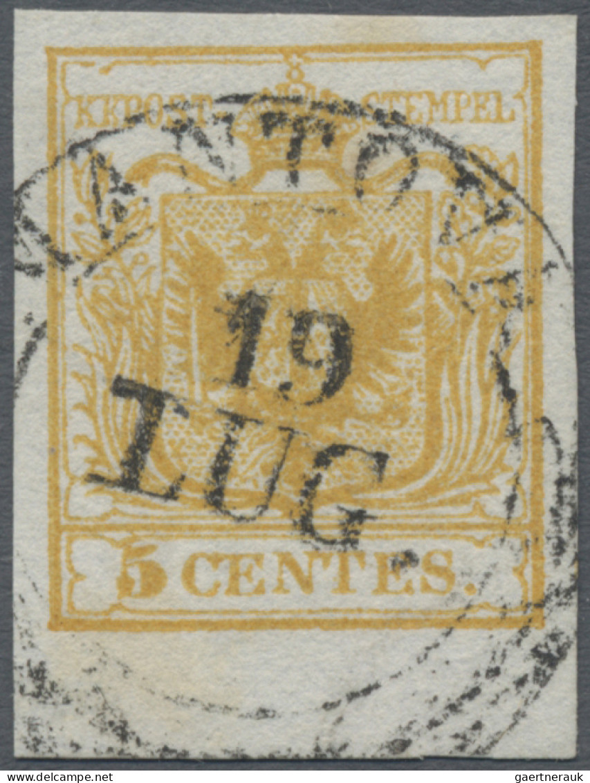 Österreich - Lombardei Und Venetien: 1850, 5 Cent. Dunkelolivgelb, Erstdruck, Br - Lombardy-Venetia