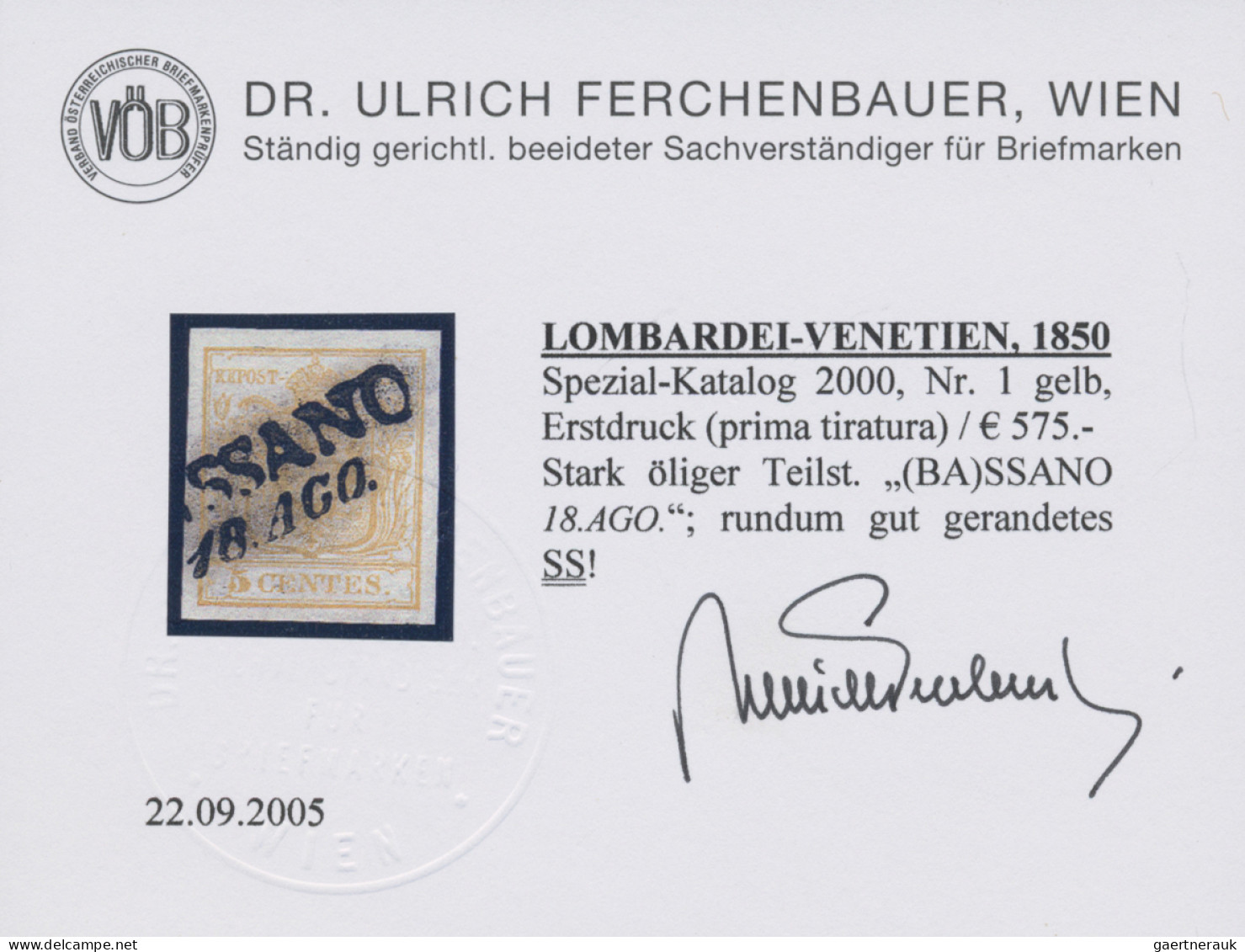 Österreich - Lombardei Und Venetien: 1850, 1 Cent. Gelb (Erstdruck), Breitrandig - Lombardije-Venetië