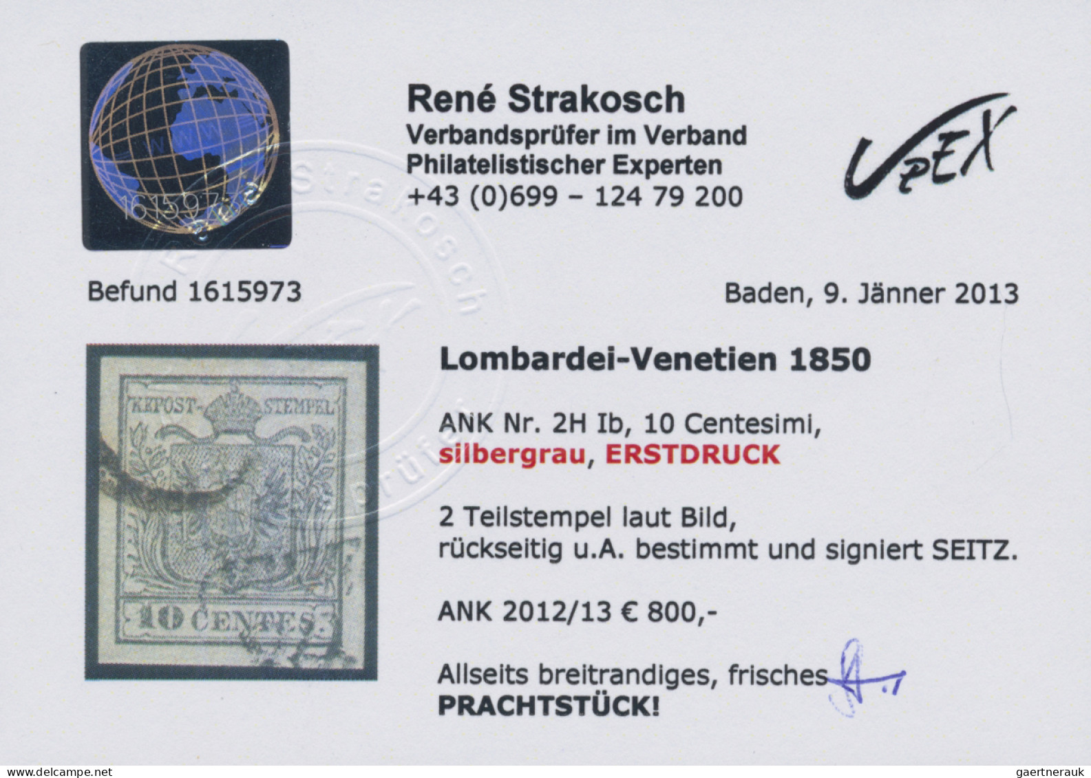 Österreich - Lombardei Und Venetien: 1850, 10 Cent. Silbergrau, Type Ib, Tadello - Lombardy-Venetia
