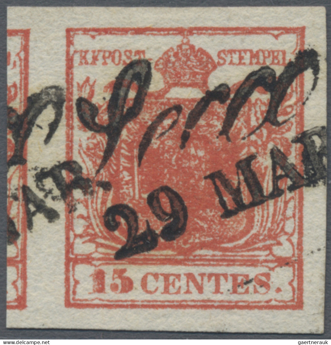 Österreich - Lombardei Und Venetien: 1850, 3 Cent. Tiefkarmin, Type I, Platte 2, - Lombardije-Venetië