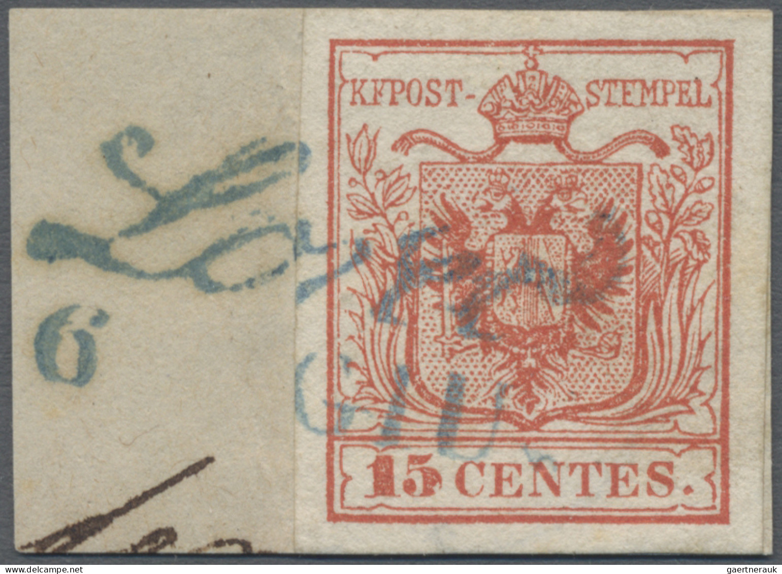 Österreich - Lombardei Und Venetien: 1850, 15 C Dunkelkaminrot, Handpapier Type - Lombardo-Vénétie