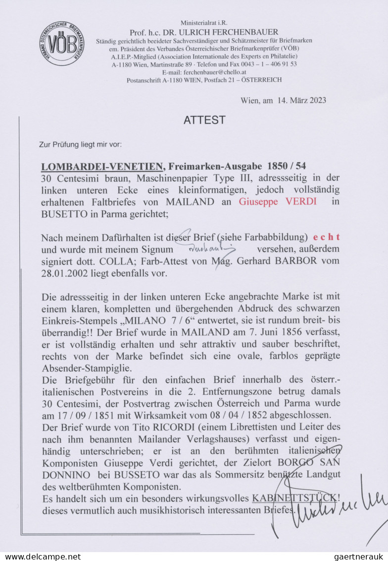 Österreich - Lombardei Und Venetien: 1850, 30 C. Braun, Type III, Maschinenpapie - Lombardije-Venetië