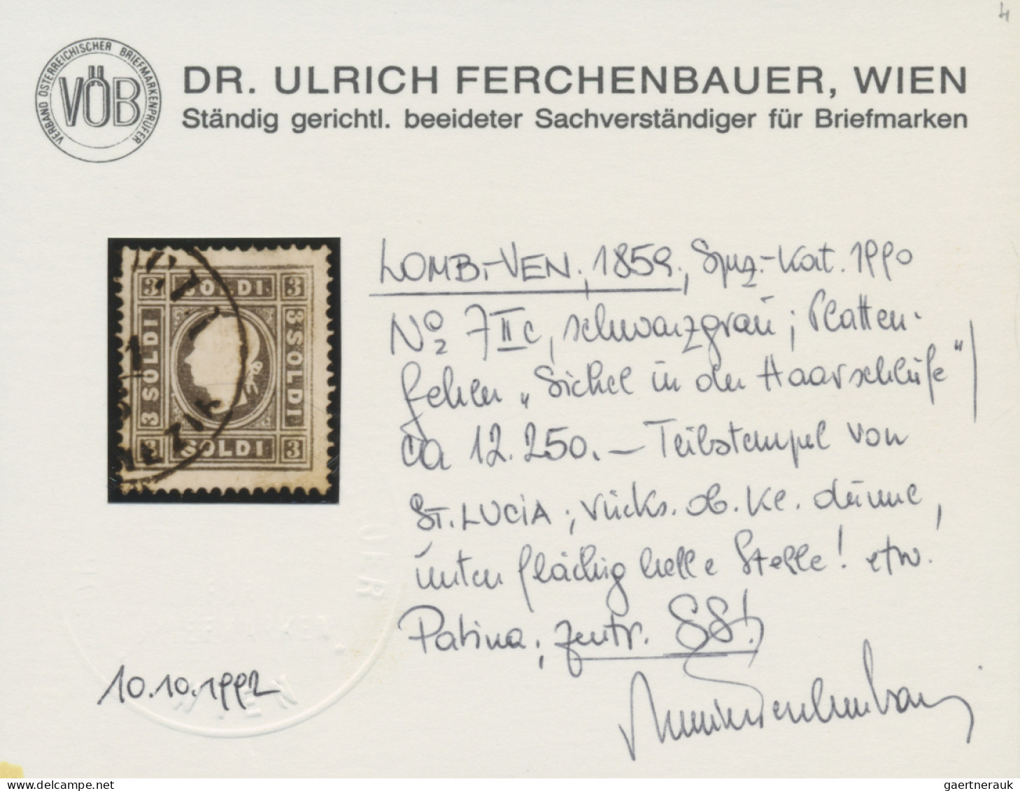 Österreich - Lombardei Und Venetien: 1859, 3 So. Schwarzgrau, Type II, Teilstemp - Lombardo-Venetien