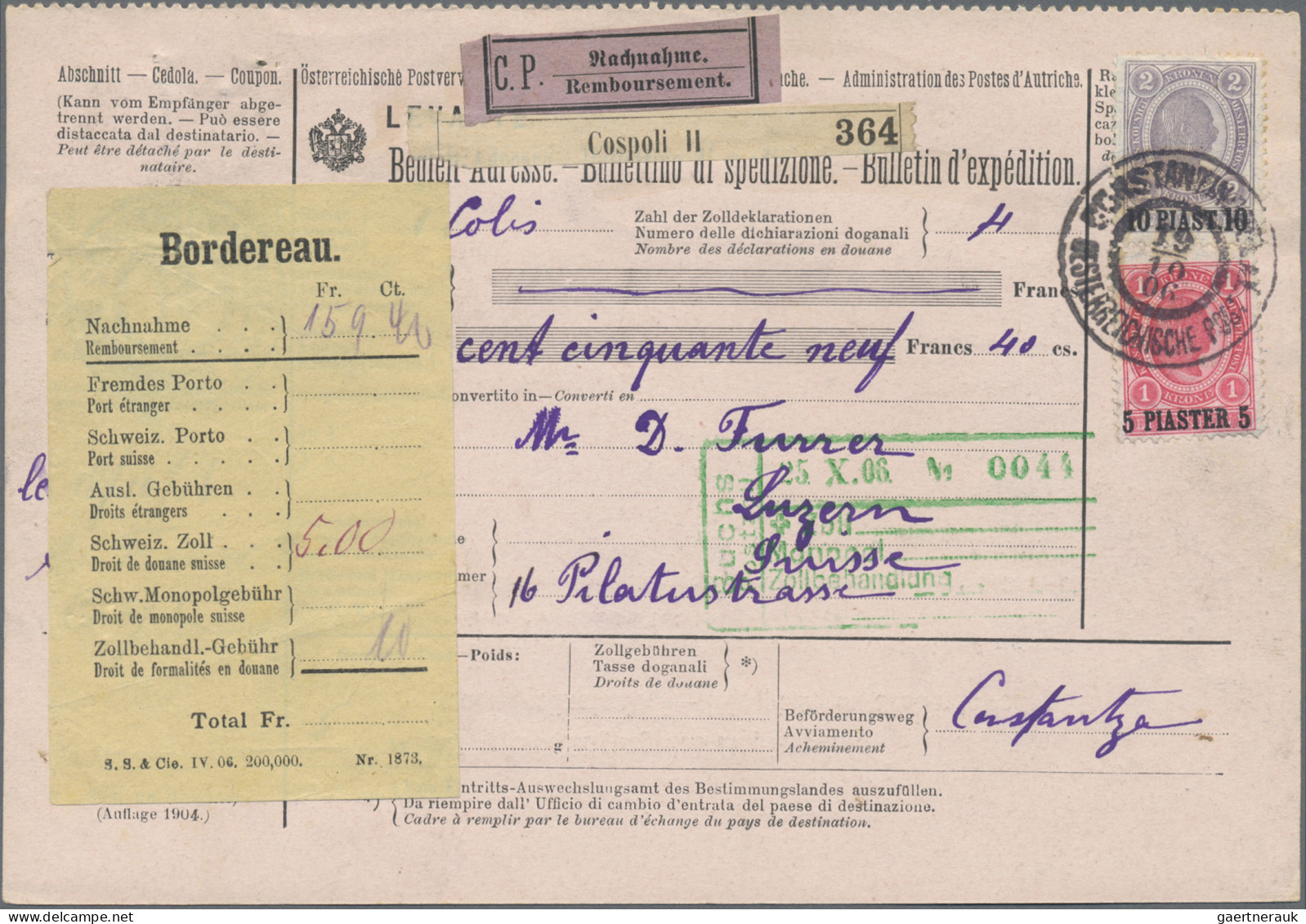 Österreichische Post In Der Levante: 1906, 10 Pia. Auf 2 Kr. Violettgrau Und 5 P - Oostenrijkse Levant