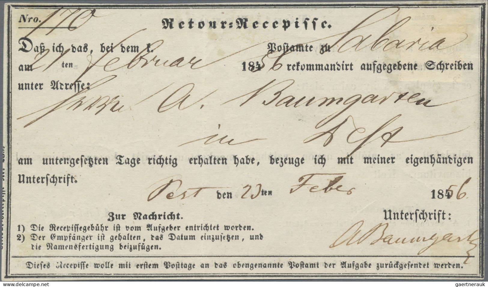 Österreich - Verwendung In Ungarn: 1856, Zweisprachige Retour-Recepisse Frankier - Other & Unclassified