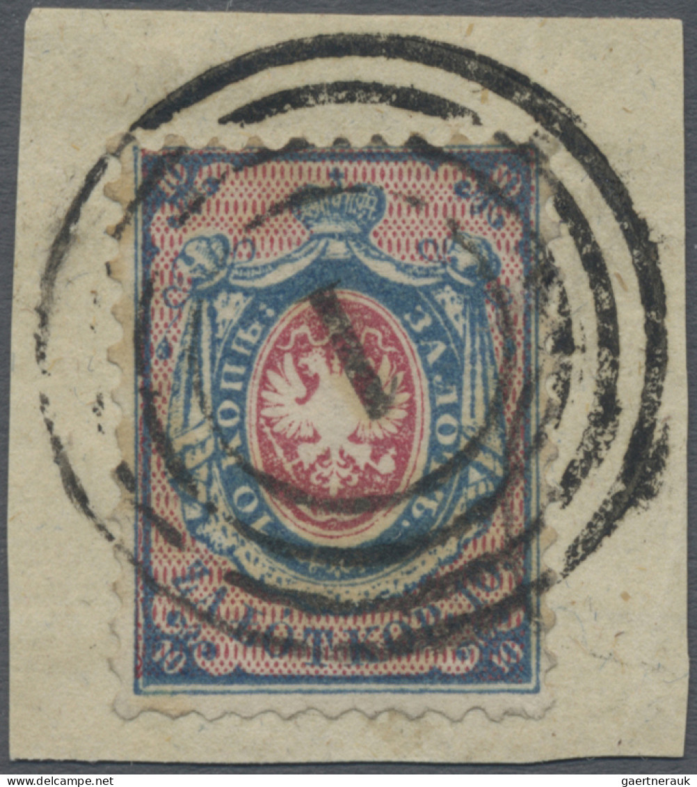 Poland: 1860, 10kop. Blue/rose, Fresh Colour And Well Perforated, Used On Piece - Autres & Non Classés