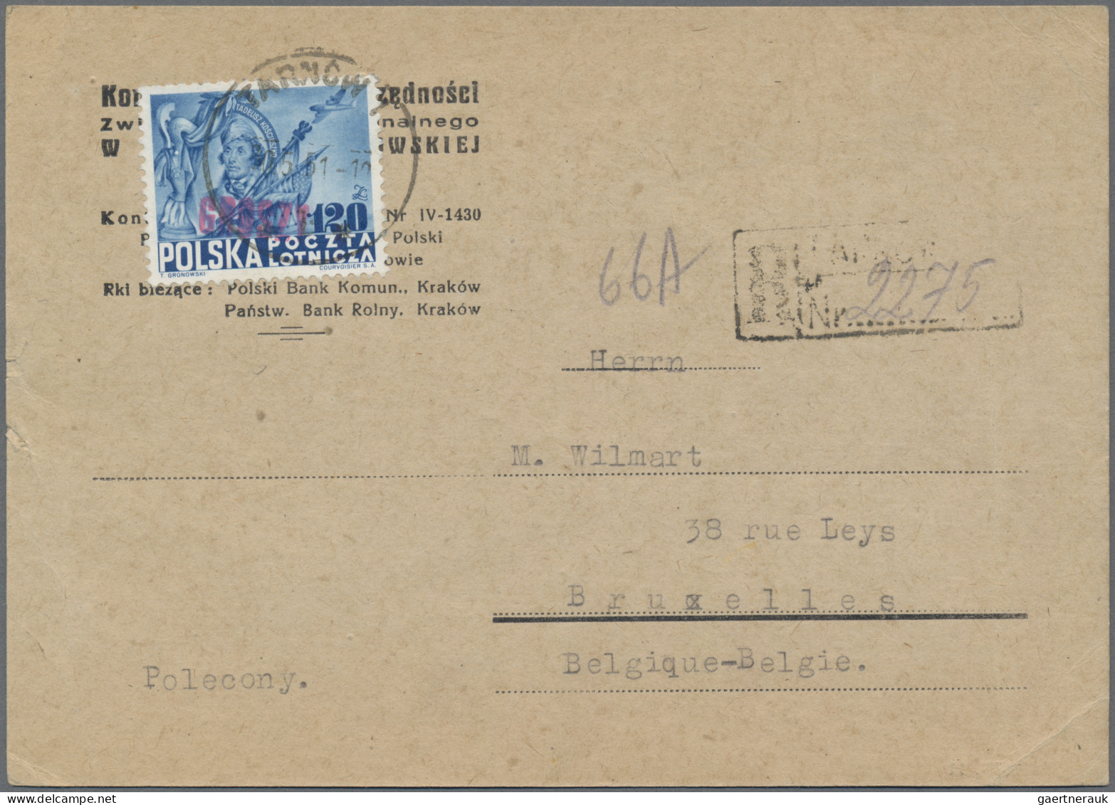 Poland: 1950, Groszy Handstamps On U.S. Constitution (Roosevelt), Two Registered - Lettres & Documents