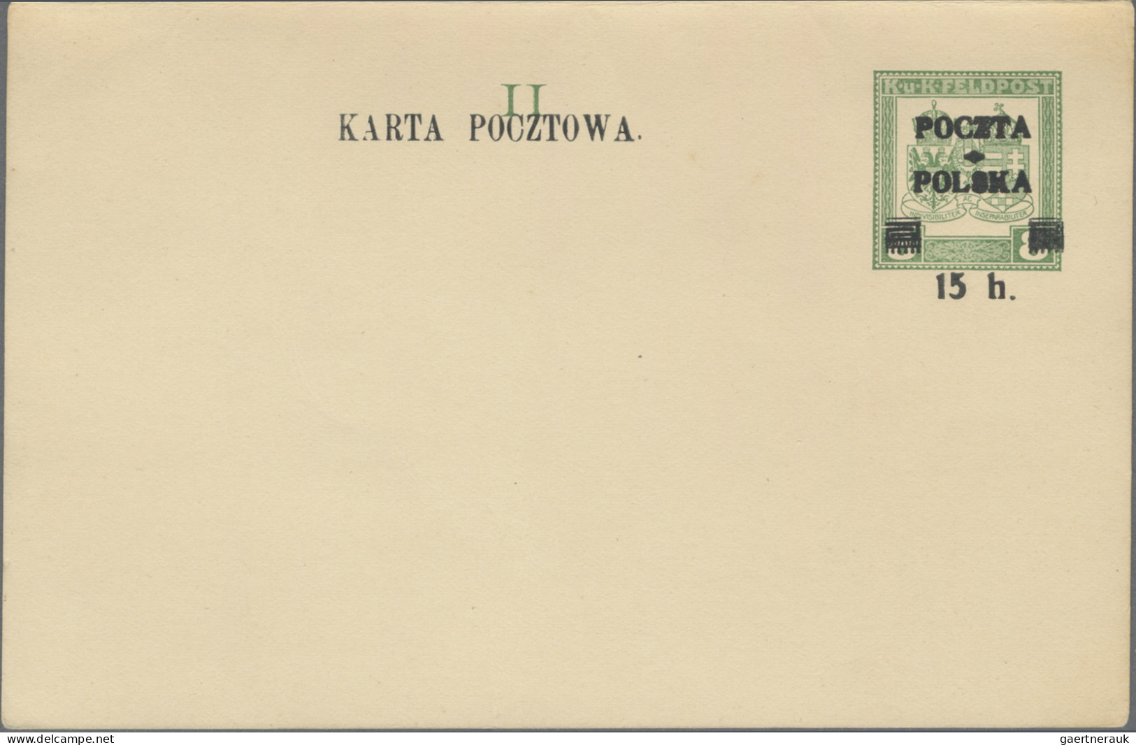 Poland - Postal Stationary: 1919, 15h. On 8h.+15h. On 8h. Bright Green On Cream, - Entiers Postaux