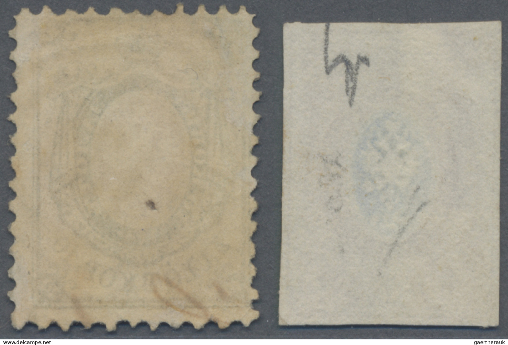 Russia: 1857 10k. Blue & Brown, Imperf, Used And Cancelled By Indistinct Numeral - Sonstige & Ohne Zuordnung