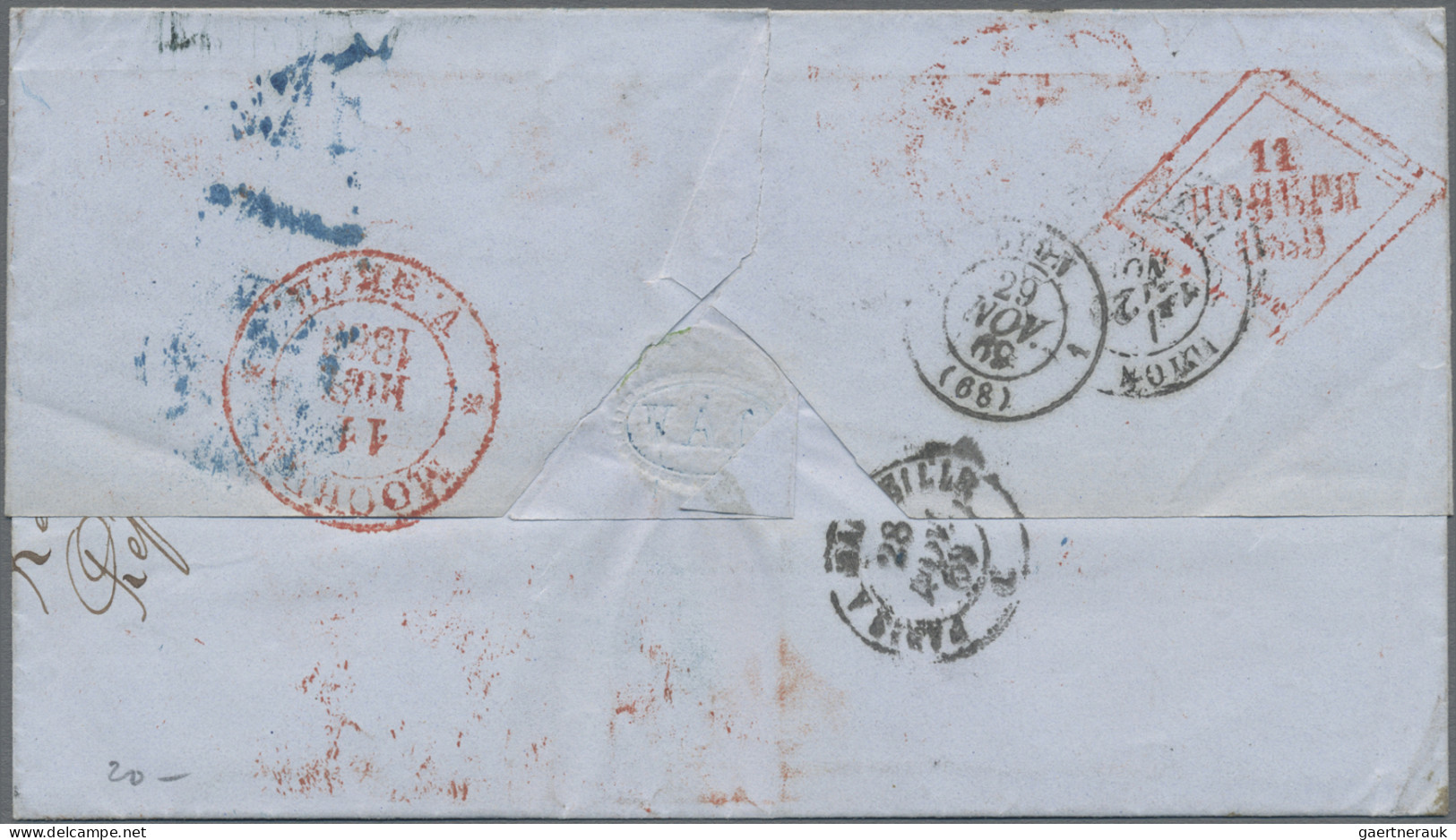 Russia: 1869 Entire From Moscow To Lyon Via Prussia, Franked By 1866 3k., 5k. An - Covers & Documents