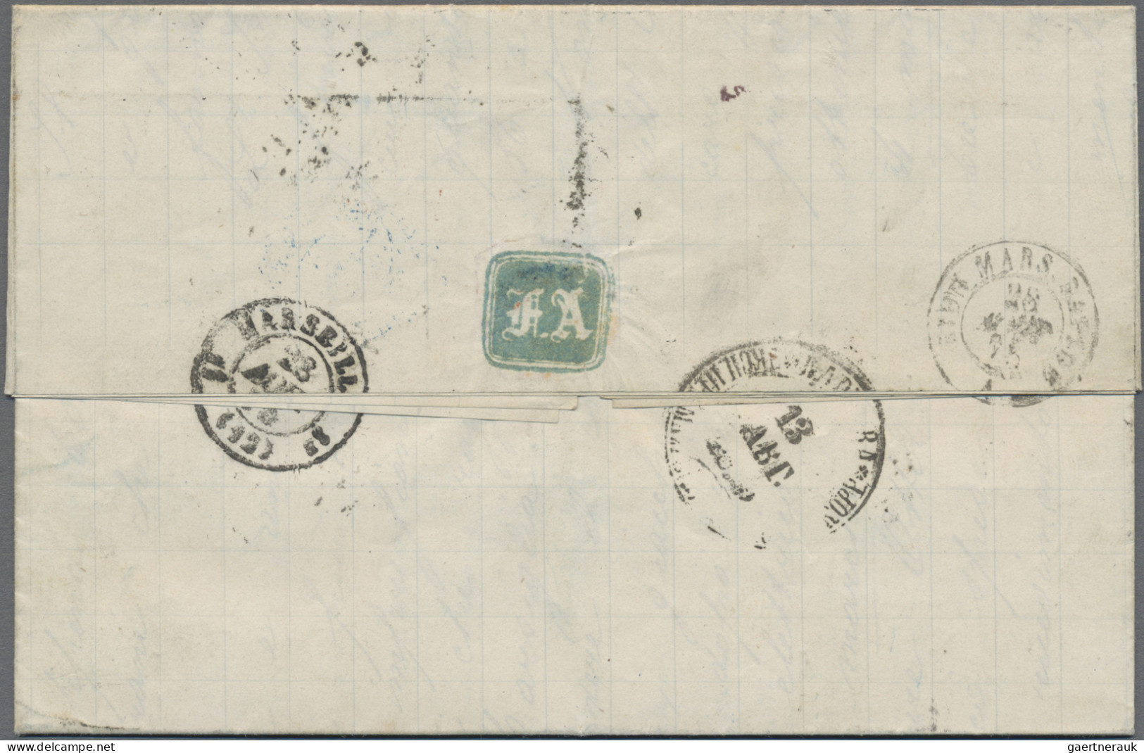 Russia: 1875 Entire Sent From Odessa To Marseilles Via Prussia, Franked 1862 5k. - Brieven En Documenten