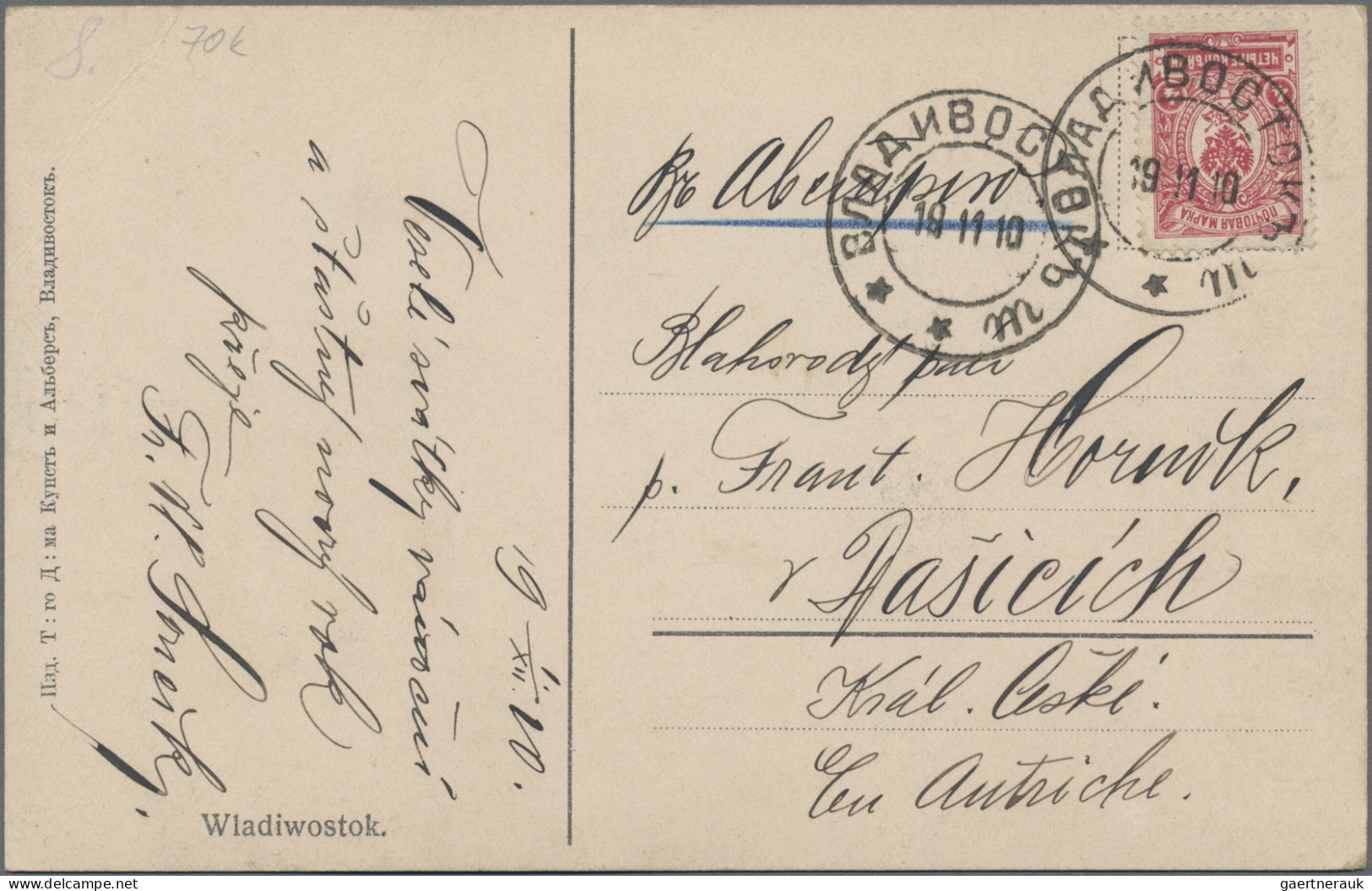 Russia: 1896/1913, Four Cards From Vladivostok: UPU Card Reply Part "Vladivostok - Covers & Documents